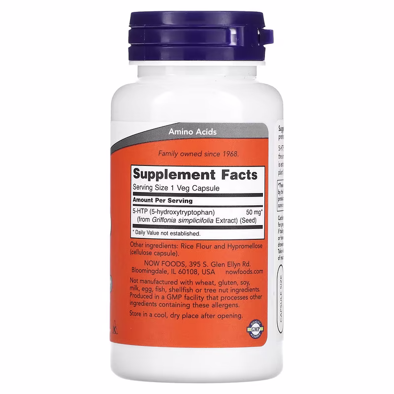 NOW Foods, 5-HTP, 50 mg, 90 Veg Capsules - Image 2